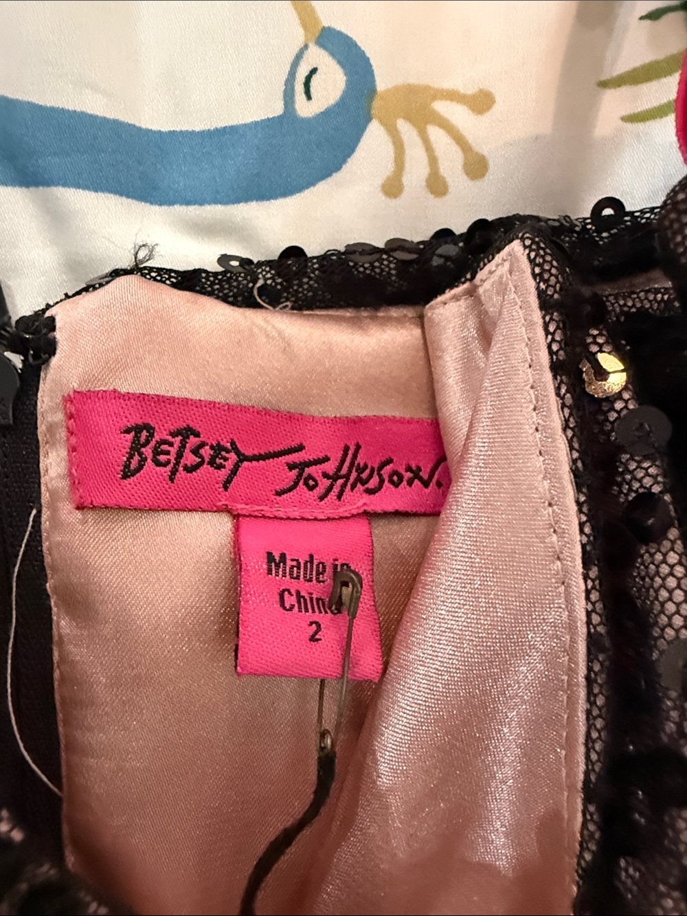 Strapless Betsey Johnson Black and Pink Mini Dress - Picture 2 of 3